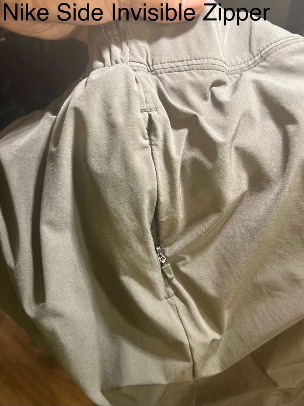 Nike Olive-Taupe Dri-FIT Lightweight Nylon Pants w Side Zipped Pocket | Size L - Picture 7 of 11